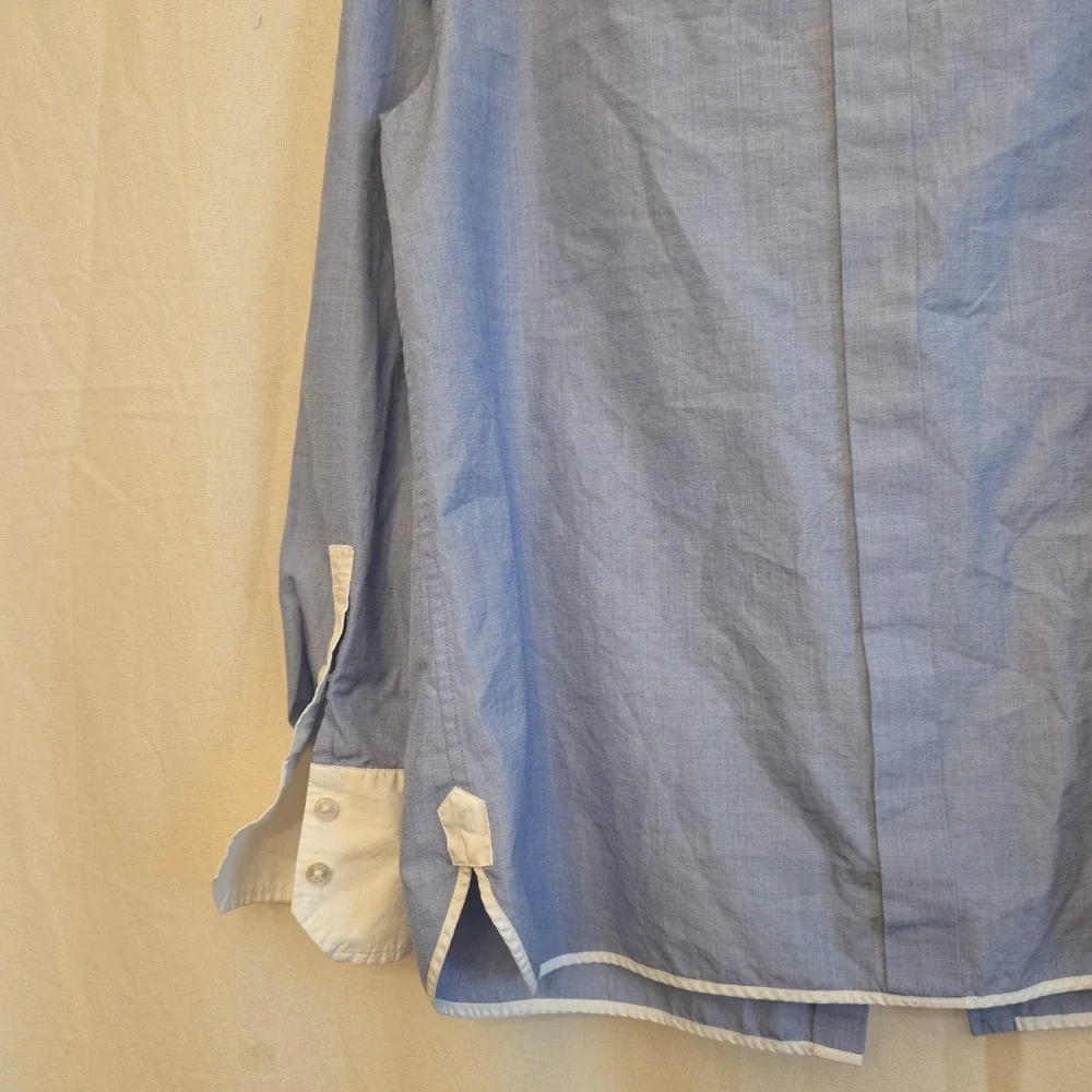 Tory Burch Button Up Shirt Womens M Blue Colorblock Chambray Long Sleeve‎ Top